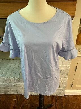 Ann Taylor Light Blue Ruffle Sleeve Tunic Top